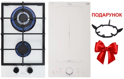 Комбінована варильна поверхня Luxor Modul RI PG Induction 60 GAS WH BK + підставка Wok у подарунок білий