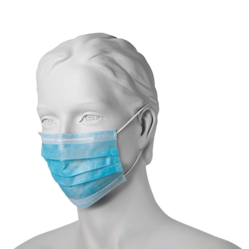 Маска медицинская Славна трехслойная на резинках Технокомплекс нестерильная голубая, упаковка 100шт