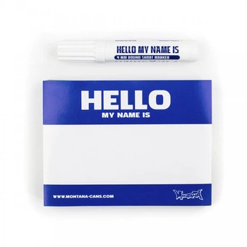 Стикеры Montana "Hello my name is" Синие с маркером (100шт)