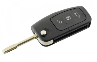 Корпус выкидного ключа Ford Focus Fiesta C-Max Mondeo Probe Capri Econoline Galaxy AdlerKey (85-11) на 3 кнопки лезвие HU101 с логотипом, лезвием и выкидным механизмом (болванка, запчасть для Форд)