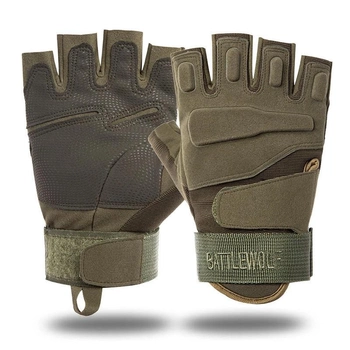 Перчатки тактические штурмовые (велоперчатки, мотоперчатки) BattleWolf беспалые Green р.M