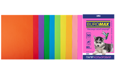 Папір кольоровий Buromax Neon+Intensive А4 50 аркушів 10 кольорів (BM.2721850-99)