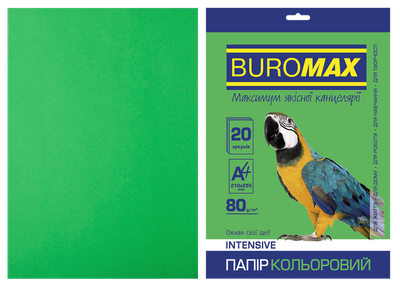 Папір кольоровий Buromax Intensive А4 80гр 20 аркушів Зелений (BM.2721320-04)