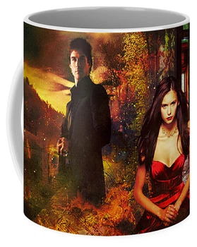 Кружка Дневники Вампира The Vampire Diaries Damon Elena керамика, белого цвета 330мл.