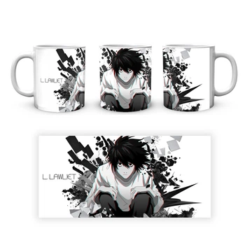 Кружка Death Note Тетрадь Смерти L Сидит керамика, белого цвета 330мл.