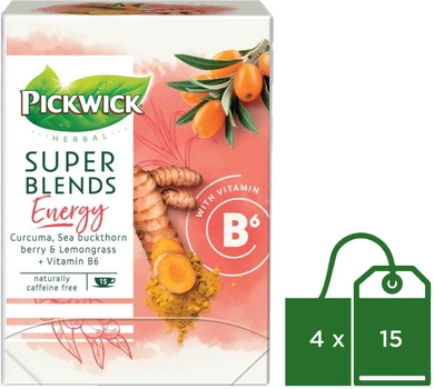 Упаковка чаю трав'яного Pickwick Super Blends Energy (Енергія) 4 шт х 15 пакетиків (8711000484289)