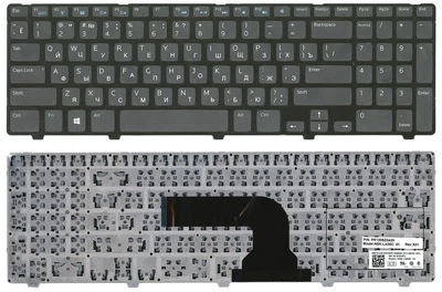 Клавіатура для ноутбука Dell Inspiron 3521/5521/3537/5537, чорна з чорною рамкою, RU-розкладка