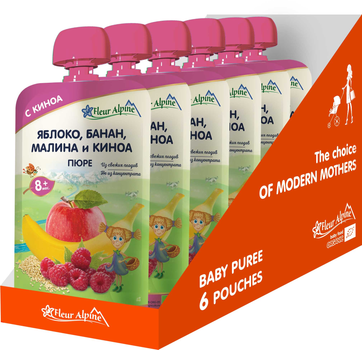 Упаковка пюре Fleur Alpine Organic Яблоко, банан, малина и киноа с 8 месяцев 6 шт х 120 г ( 5024688101205)