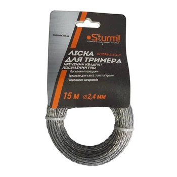 Леска для триммера 2,4 мм 15 м Sturm GT3535-2.4-4-P витой квадрат с сердечником