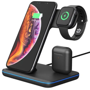 Беспроводное зарядное устройство WIRELESS CHARGER 3in1 15W Fast iPhone+Apple Watch+AirPods черное