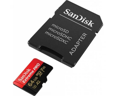 Карта пам'яті microSDXC (UHS-1 U3) SanDisk Extreme Pro A2 64Gb class 10 V30 (R170MB/s,W90MB/s) (adapter SD)