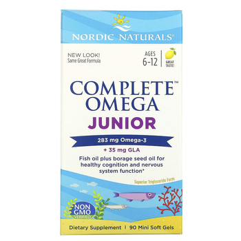 Омега Junior, со вкусом лимона, Nordic Naturals, для детей от 6 до 12 лет, 283 мг, 90 капсул