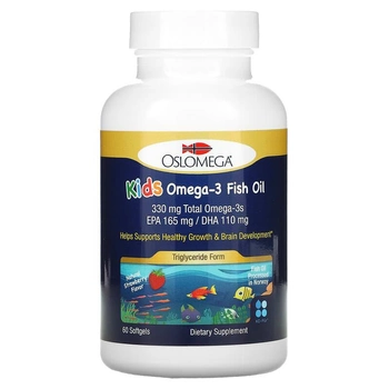 Рыбий жир с омега-3 для детей, Oslomega, натуральный клубничный вкус, 60 капсул