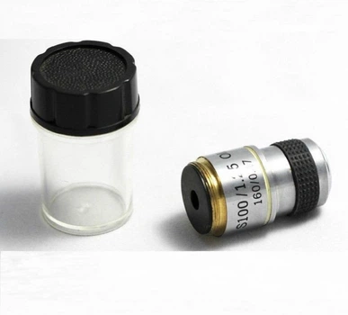 Объектив для микроскопа Ulab 100х/1.25 S ( ахроматический иммерсионный с пружинным механизмом ) + пластиковая колба