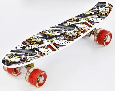 Скейт Пенни борд со светящимися PU колёсами Best Board Sculls Hearts Разноцветный (74543)