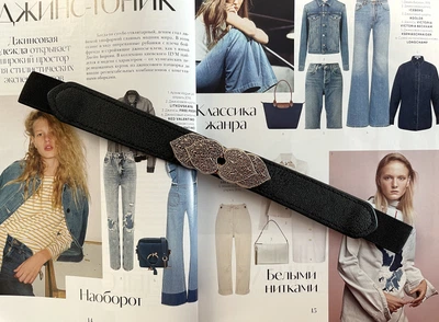 Тонкий еластичний пояс ремінь жіночий чорний із золотистою пряжкою у формі сердець