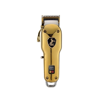 Машинка для стрижки волос и бороды профессиональная аккумуляторная с насадками металлическая с дисплеем Kemei USB 5W Gold (KM-2030)