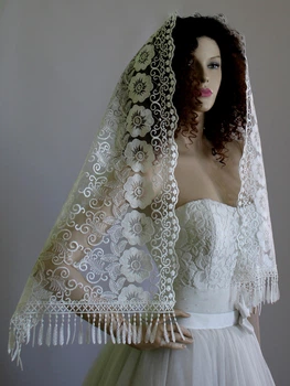 Кружевной шарф для невесты Lady Solomia 40х150см светлый айвори RC45