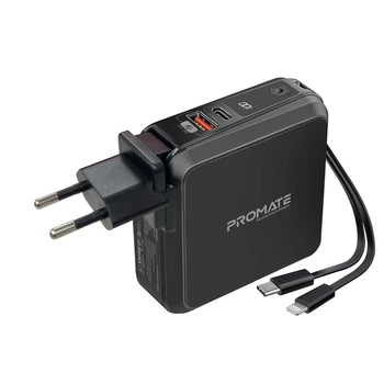 УМБ Promate PowerPack-PD20+ 15000 mAh 22.5W PD USB-A 22.5W USB-C кабель 20W Lightning конектор Black (powerpack-pd20+.black)