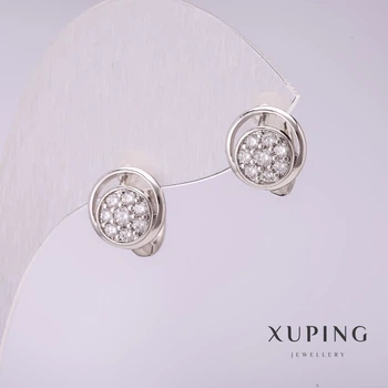 Сережки Xuping з білими стразами 10х12мм родій, ida55498