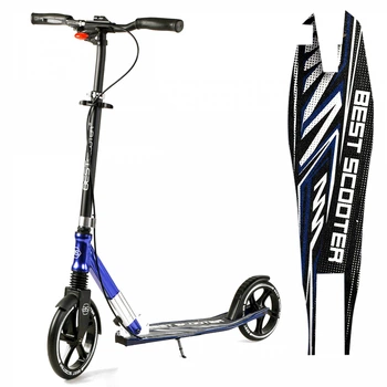 Детский двухколесный самокат Best Scooter 49804 со складной конструкцией, передним амортизатором и фарой, Синий