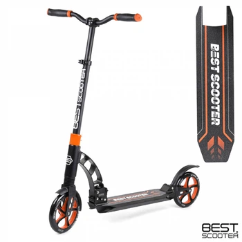 Дитячий двоколісний самокат Best Scooter 23023 зі складною конструкцією, переднім та заднім амортизатором, Чорно-помаранчевий