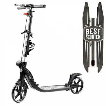 Дитячий двоколісний самокат Best Scooter L-36375 зі складною конструкцією, двома амортизаторами, ручними гальмами та фарою, Чорно-білий