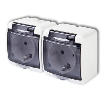 Розетка двойная IP54 с з/к Karlik GHE-2sd 16А Белая с крышкой прозрачной Schuko наружная (внешняя)