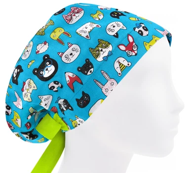Медицинская шапочка женская HeadwearUniverse универсальная принт животные на бирюзе