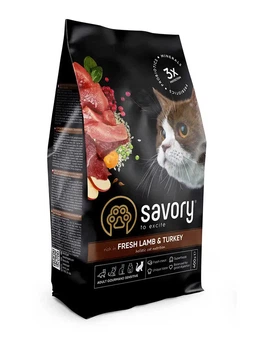 Сухой корм Savory Fresh Lamb & Turkey для кошек с чувствительным пищеварением со свежим ягненком и индейкой 400 г