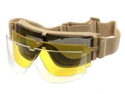 Тактические очки панорамные вентилируемые (набор из 3 линз) Коричневые