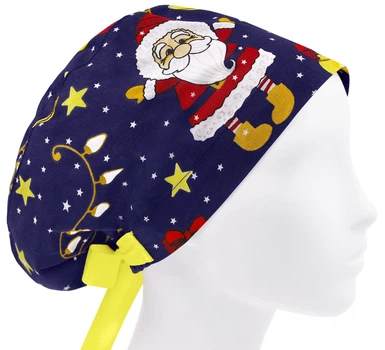 Медицинская шапочка женская HeadwearUniverse универсальная принт Дед Мороз на синем