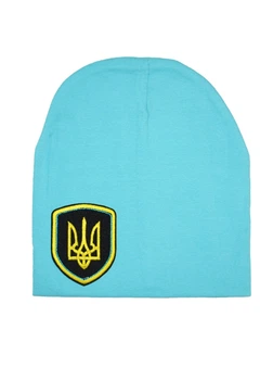 Шапочка детская патриотическая с гербом Украины голубая 52-56 см. (ОД-20-39)