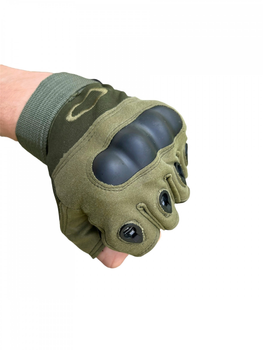 Тактичні рукавички військові із відкритими пальцями з кісточками колір олива розмір М 1 пара