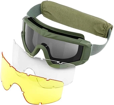 Тактичні захисні окуляри Xaegistac Airsoft Goggle's Green 3 змінні лінзи