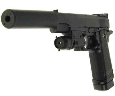 Страйкбольний спрінговий пістолет Galaxy Colt M1911 з глушником та лазерним прицілом на кульках BB 6 мм металевий Black