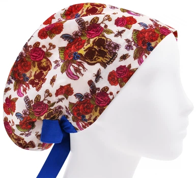 Медицинская шапочка женская HeadwearUniverse универсальная принт цветочный череп