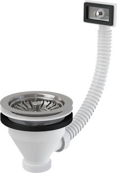 Водослив для мойки ALCA PLAST 6/4" с нержавеющей решеткой DN115 и гофропереливом (8594045936292)