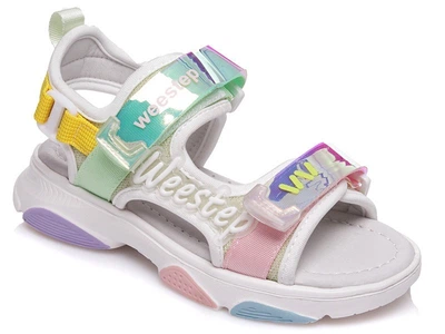 Босоніжки дитячі для дівчинки Weestep (17 см) 27р. білі з кольоровими липучками