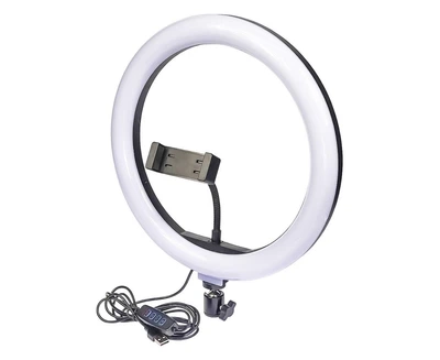 Кольцевая LED лампа с держателем для телефона Черный 12" 30 см (FG22)