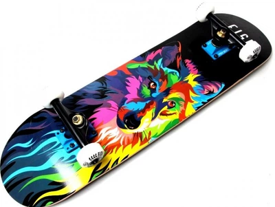 Дерев'яний СкейтБорд Fish Skateboard wolf з малюнком, з посиленою підвіскою