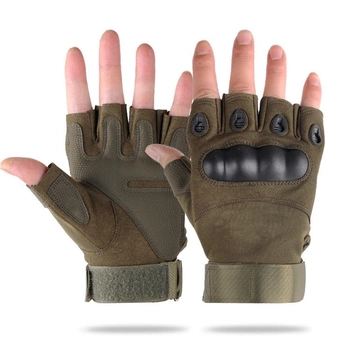Тактические беспалые перчатки (велоперчатки, мотоперчатки) Eagle Tactical ET-01 Green Размер XL