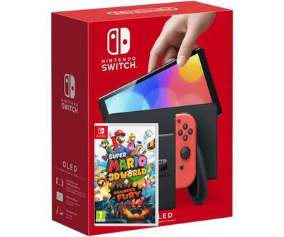 Nintendo Switch (OLED model) Neon Blue-Red + Гра Super Mario 3D World + Bowser's Fury (російська версія)