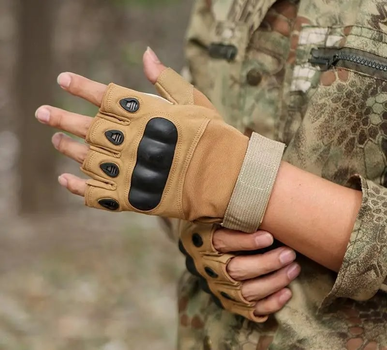 Военные штурмовые перчатки без пальцев Combat (походные, армейские, защитные, охотничьи) Песочный Размер :М(23999kod)(LIVE)