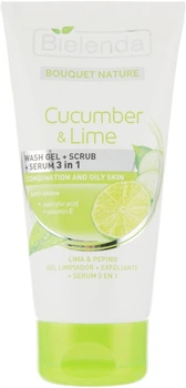 Гель для вмивання + скраб + сироватка "Огірок та Лайм" - Bielenda Bouquet Nature Cucumber & Lime 3in1 Wash Gel + Scrub + Serum 150g