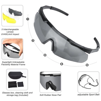 Тактические защитные очки Xaegistac с 3 линзами (Black Frame)