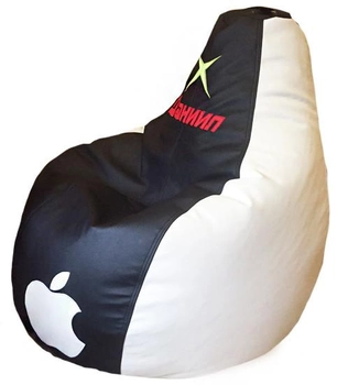 Кресло мешок пуф бескаркасный sportkreslo Андроид Экокожа размер S 80*100см черный+белый