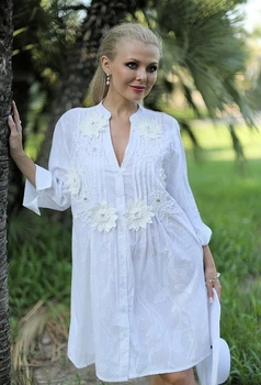 Женская туника рубашка для пляжа с вышивкой Fresh Cotton 325 F-1c 52(3XL) Белый