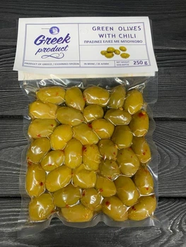 Зеленые оливки Greek Product с перцем буково бочковые 250г
