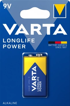 Батарейка 6LR61 крона VARTA LONGLIFE Power 9V/6F22